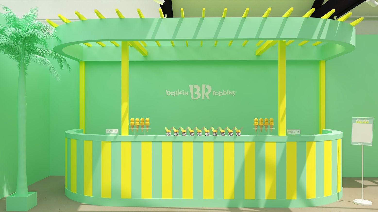 Cafeteria ice cream counter render