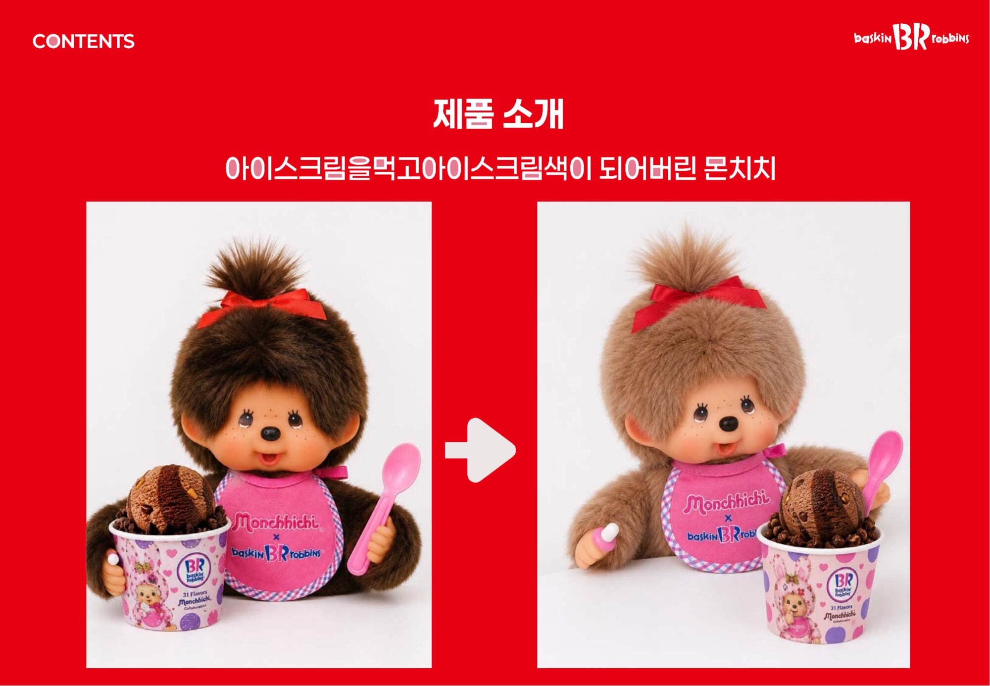 Monchhichi turns the colour of his ice cream