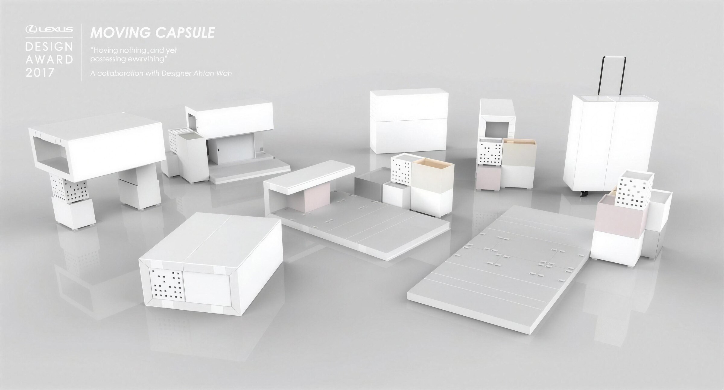 Moving Capsule: rendering of every module, Lexus Design Award 2017