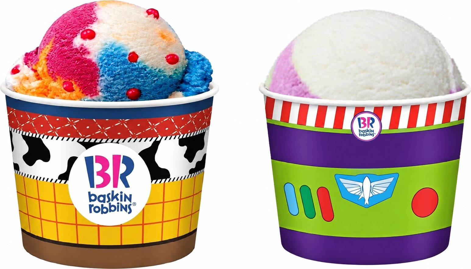 Single cups dressed as Woody and Buzz