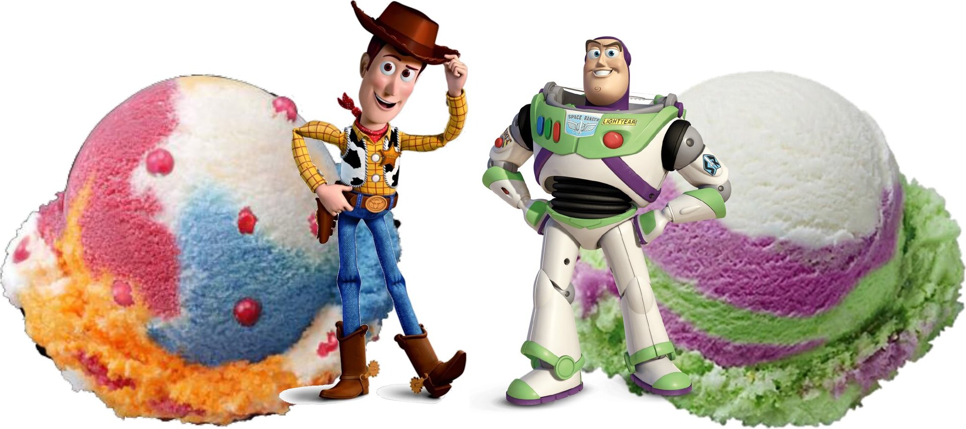 Two flavour scoops with Woody and Buzz