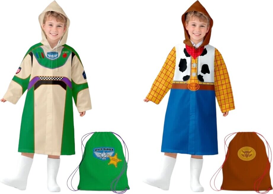 Kids raincoats as Buzz and Woody