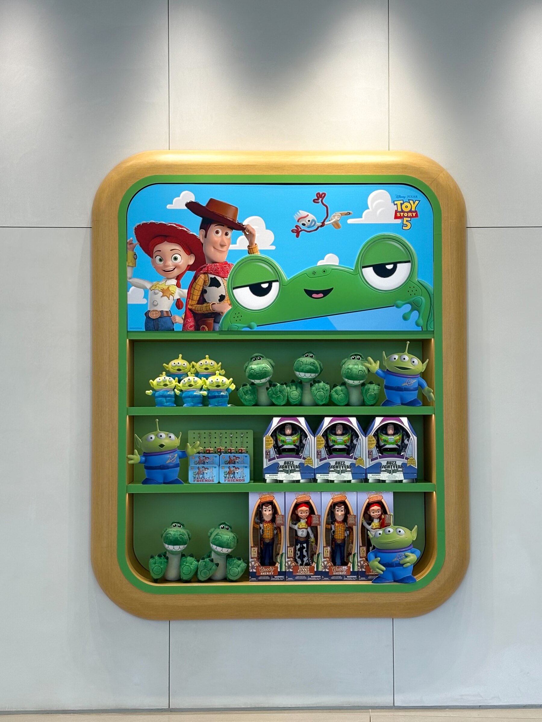 Toy Story goods shelf framed like a toy box
